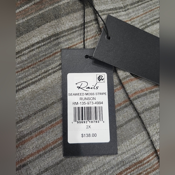 Rails Mens XXL Seaweed Moss Stripe Flannel Runson Button Down Shirt NWT - Picture 4 of 8